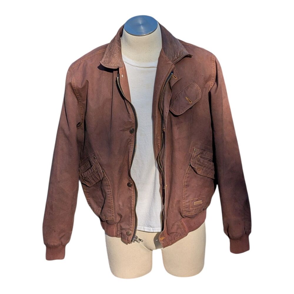 Kakadu Men’s Canvas Leather Collar Zip Up Large Bomber Work Chore Jacket Grudge